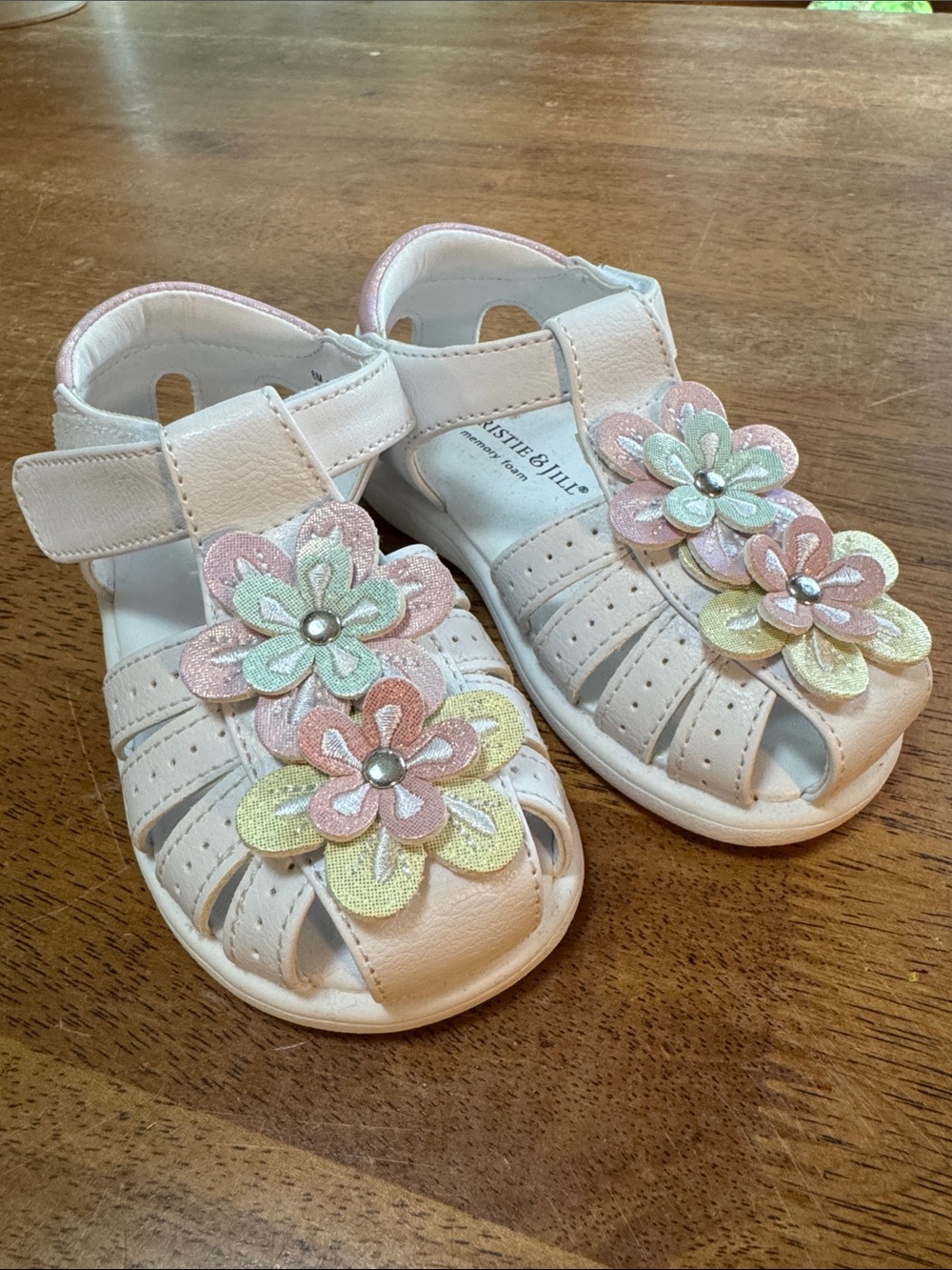 Kids White Floral Applique Sandals with Pastel Accents